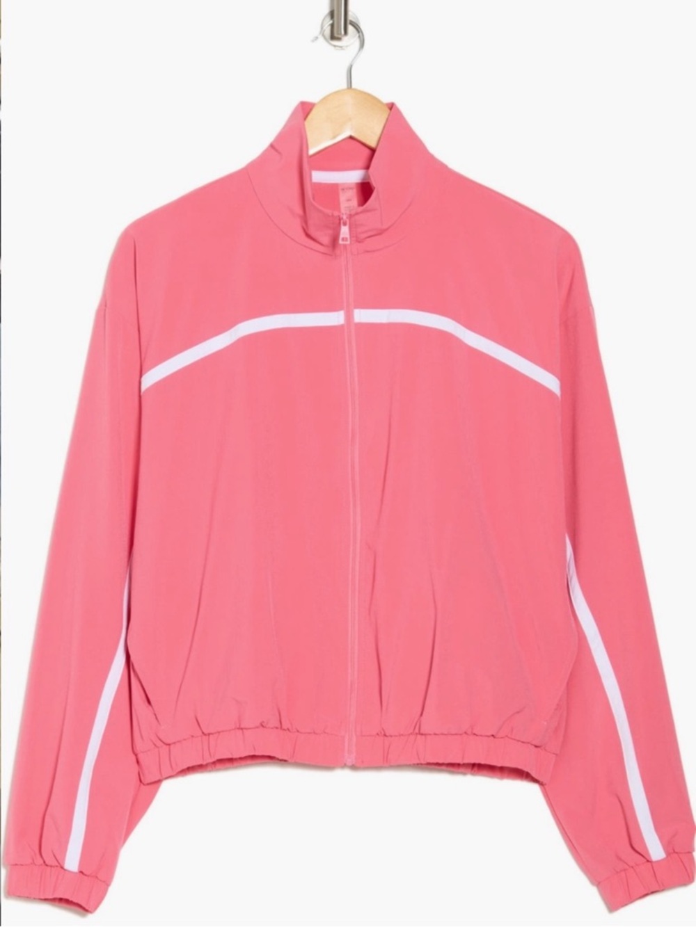 NWT💗Beyond yoga L go retro track jacket Pink Zip Bomber Jacket with White Piping - Picture 3 of 10